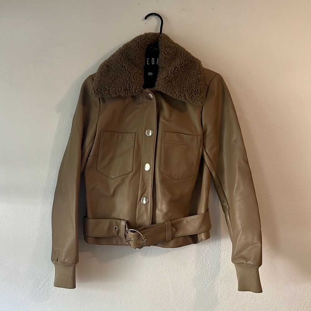 Veda leather jacket with shearling collar